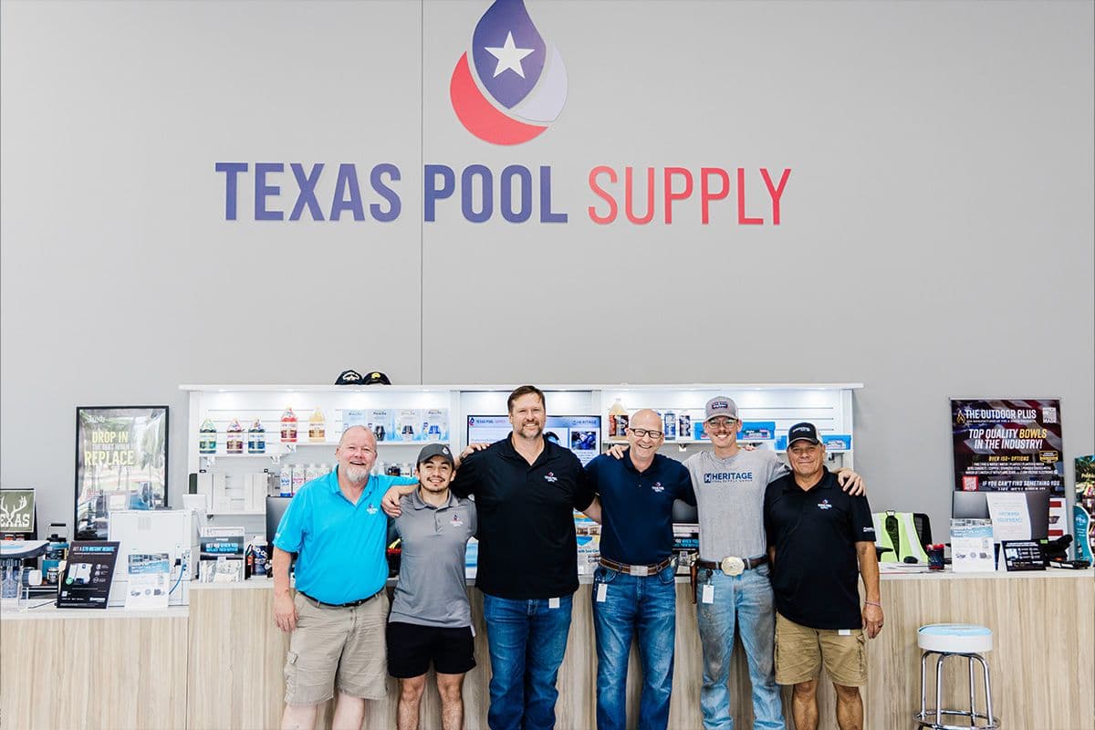 Texas Pool Supply employees with Heritage Pool Supply Group employees.